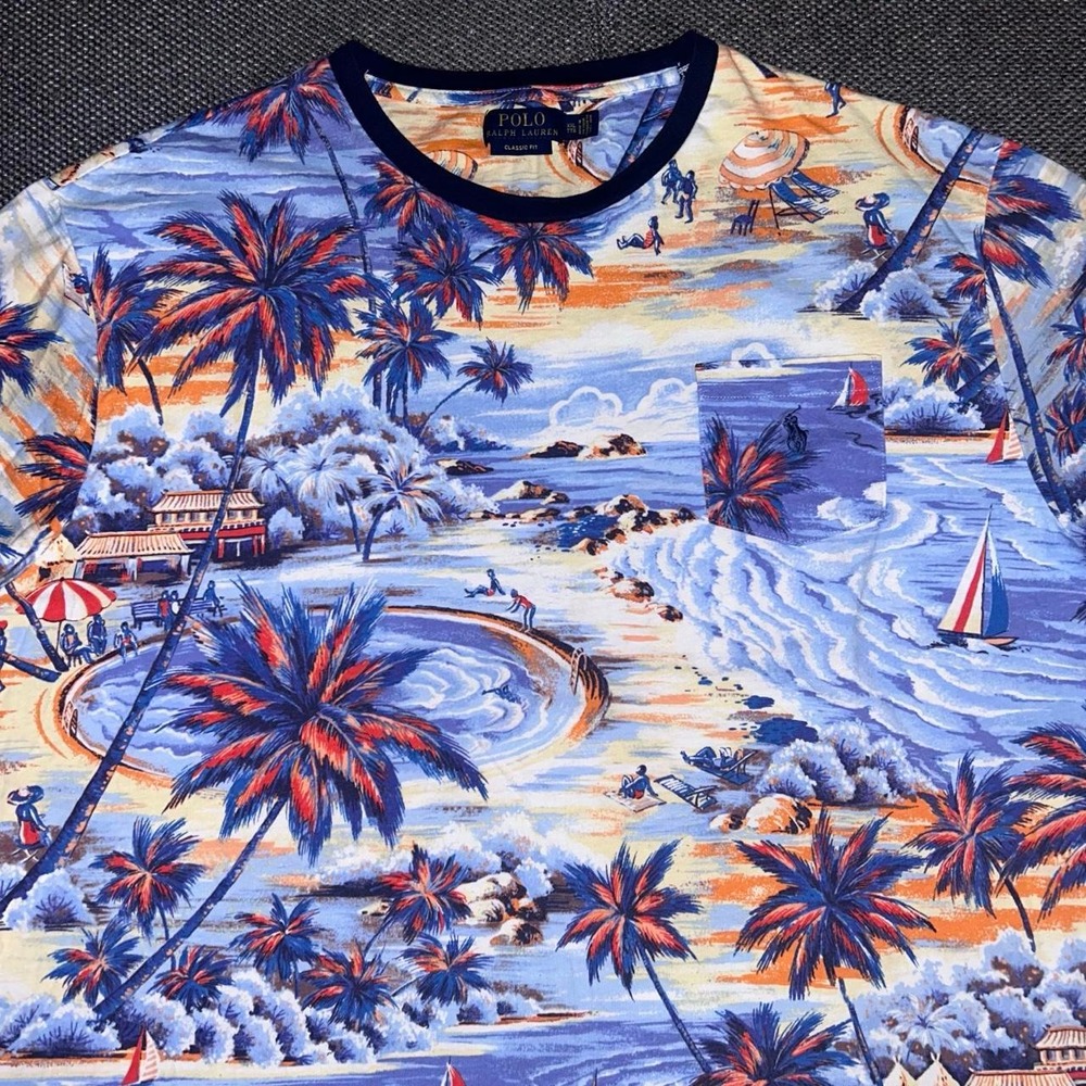 Polo Ralph Lauren Beach Paradise All Over Print Pocket T Shirt Size 2XL Classic